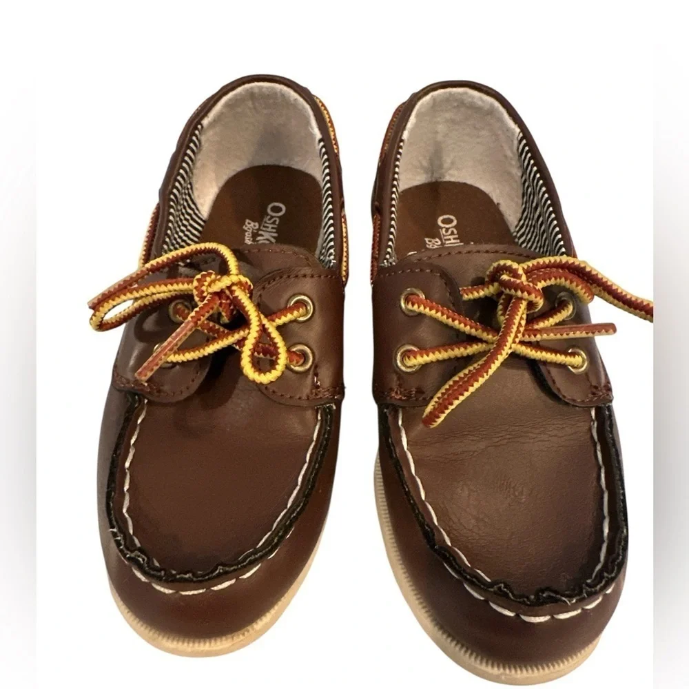 OshKosh B' Gosh Boy Brown Boat Shoes Loafers Heel Pull Tab Slip On Sz 10 VTG